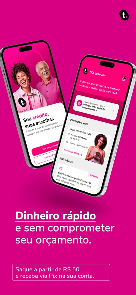 meutudo. Empréstimo, INSS FGTS - Discover the app's intuitive interface, featuring clear account creation prompts and a personalized dashboard showcasing diverse credit opportunities like FGTS Birthday Withdrawal.