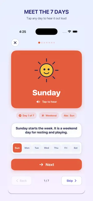 Days of the Week for Kids screenshot 1