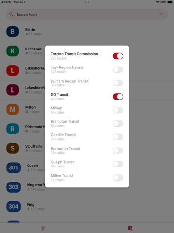 Toronto Transit (TTC, GTA, GO) iPad screenshot