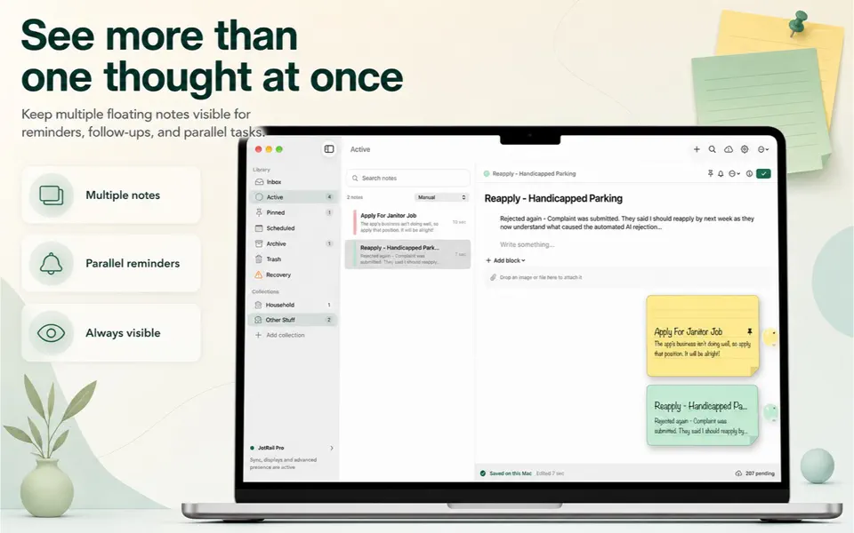 JotRail: Sticky Notes: Several notes visible beside a document (Mac)