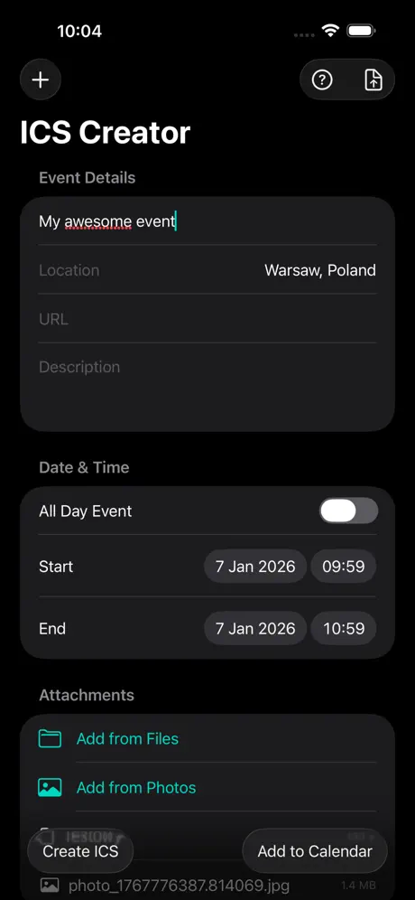 ICS Creator screenshot 3