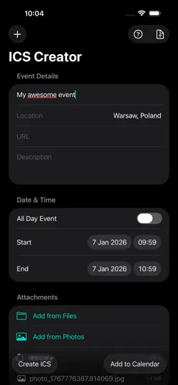 Screenshot von ICS Creator auf dem iPhone 3
