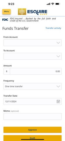 Esquire Bank Mobile Banking iPhone screenshot
