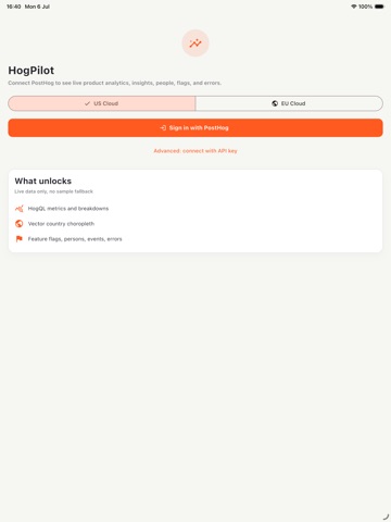 HogPilot: PostHog Analytics iPad screenshot