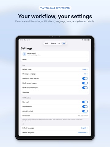 Yiaitool Mail App iPad screenshot