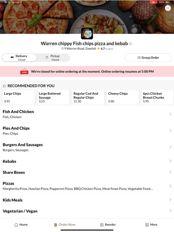 Warren chippy Fish chips pizza iPad screenshot