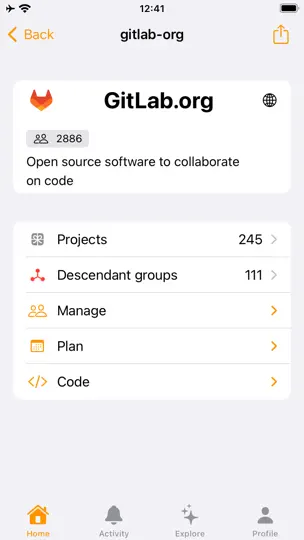 Capture d'écran de Tanuki For GitLab sur iPhone 7