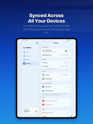BillWell: Bill Reminder iPad screenshot