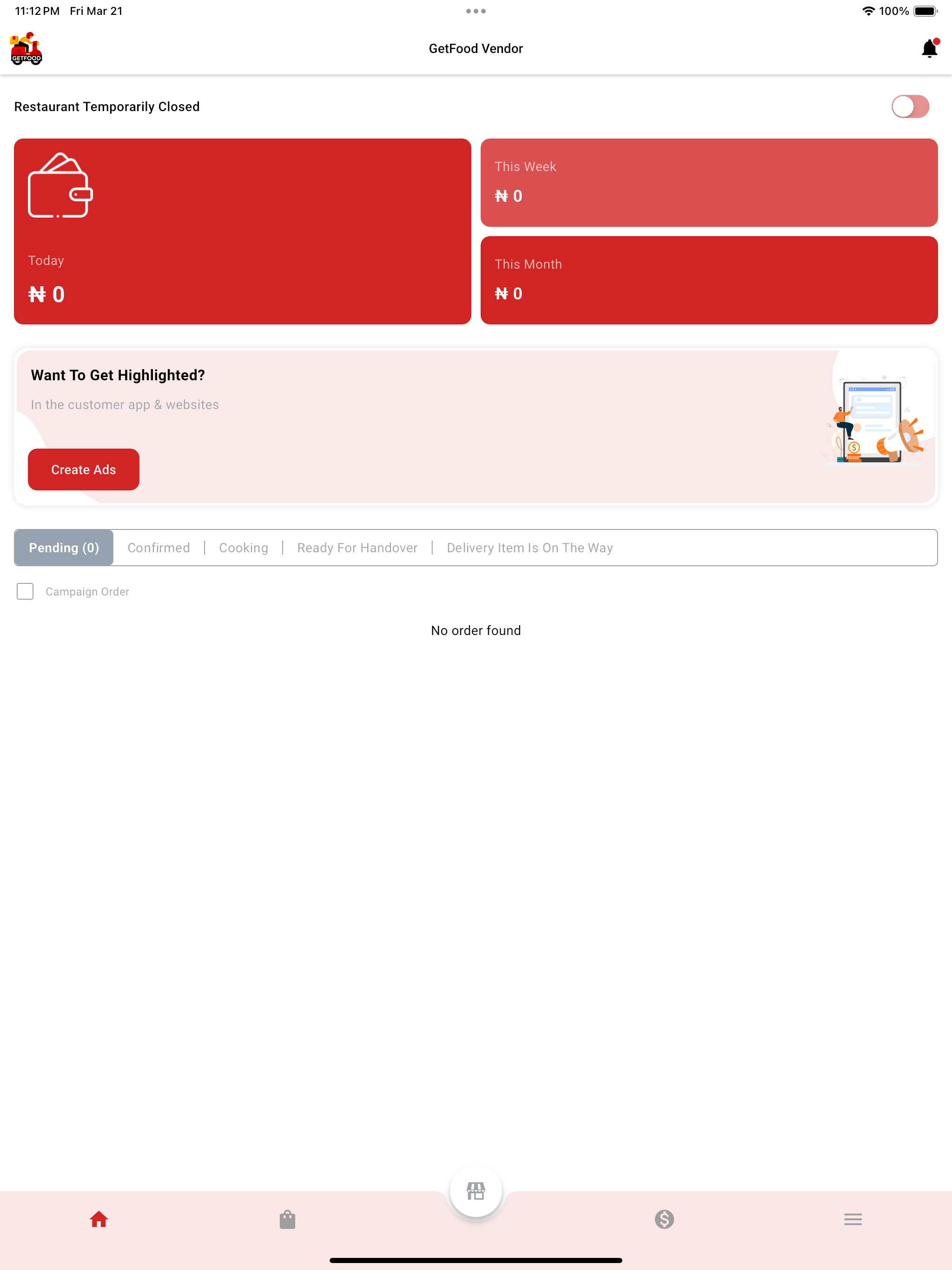 GetFood Vendor for Restaurants