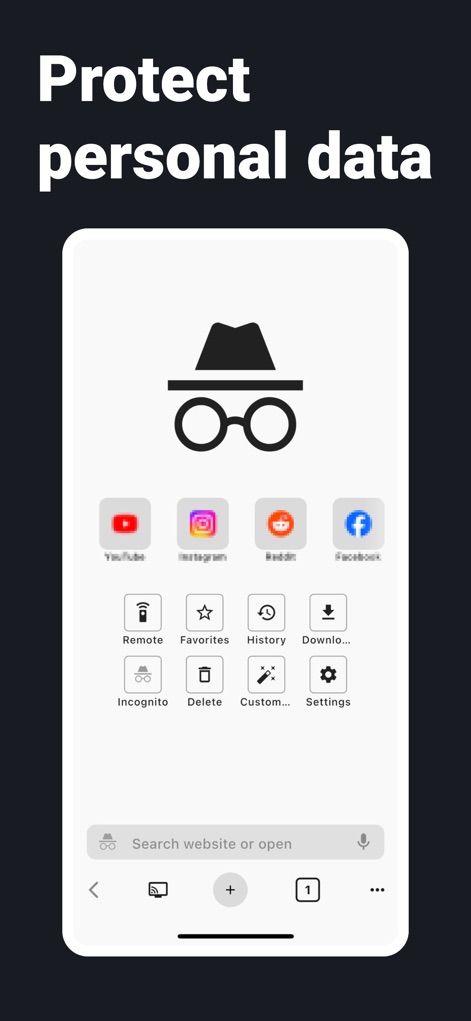 BROWSER with TV Remote - Understand the app's commitment to privacy through its incognito mode, clearly indicated by the distinctive icon and offering quick access to related privacy features.