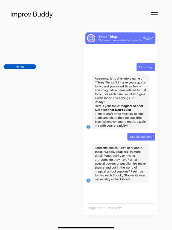 Improv Buddy EEE iPad screenshot 2 - Entertainment app