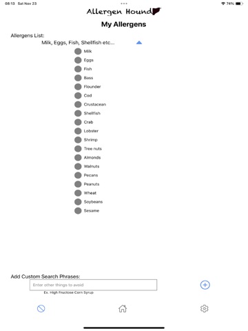 Allergen Hound iPad screenshot