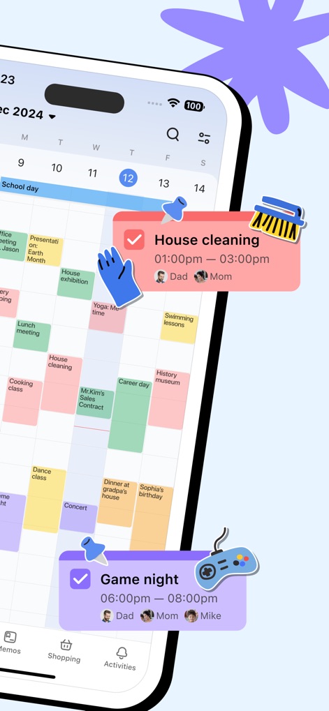 Shared Family Calendar: FamCal - 複数色のイベント表示と、家族メンバーごとのタスク割り当て機能により、掃除やゲームナイトなどの家族のスケジュールを視覚的に整理します。