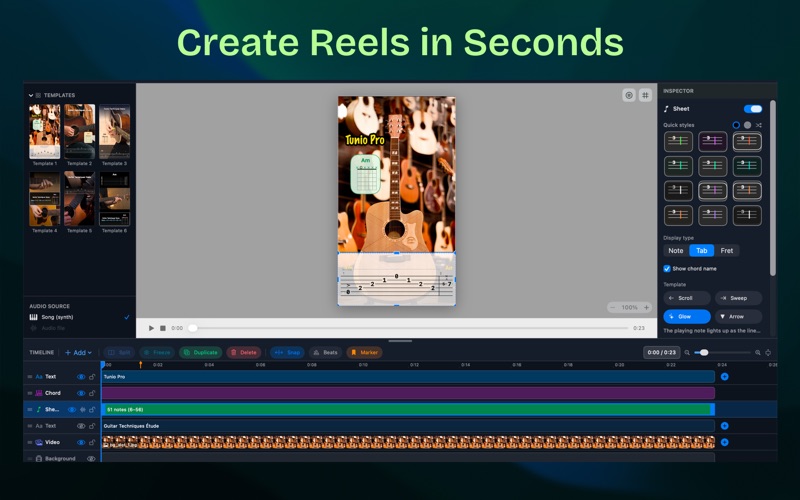 Tunio Pro: guitar tab to reel iPhone screenshot