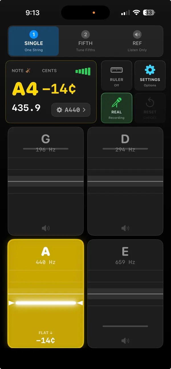Screenshot #2 pour ViolinTuner - Fifths Tuning