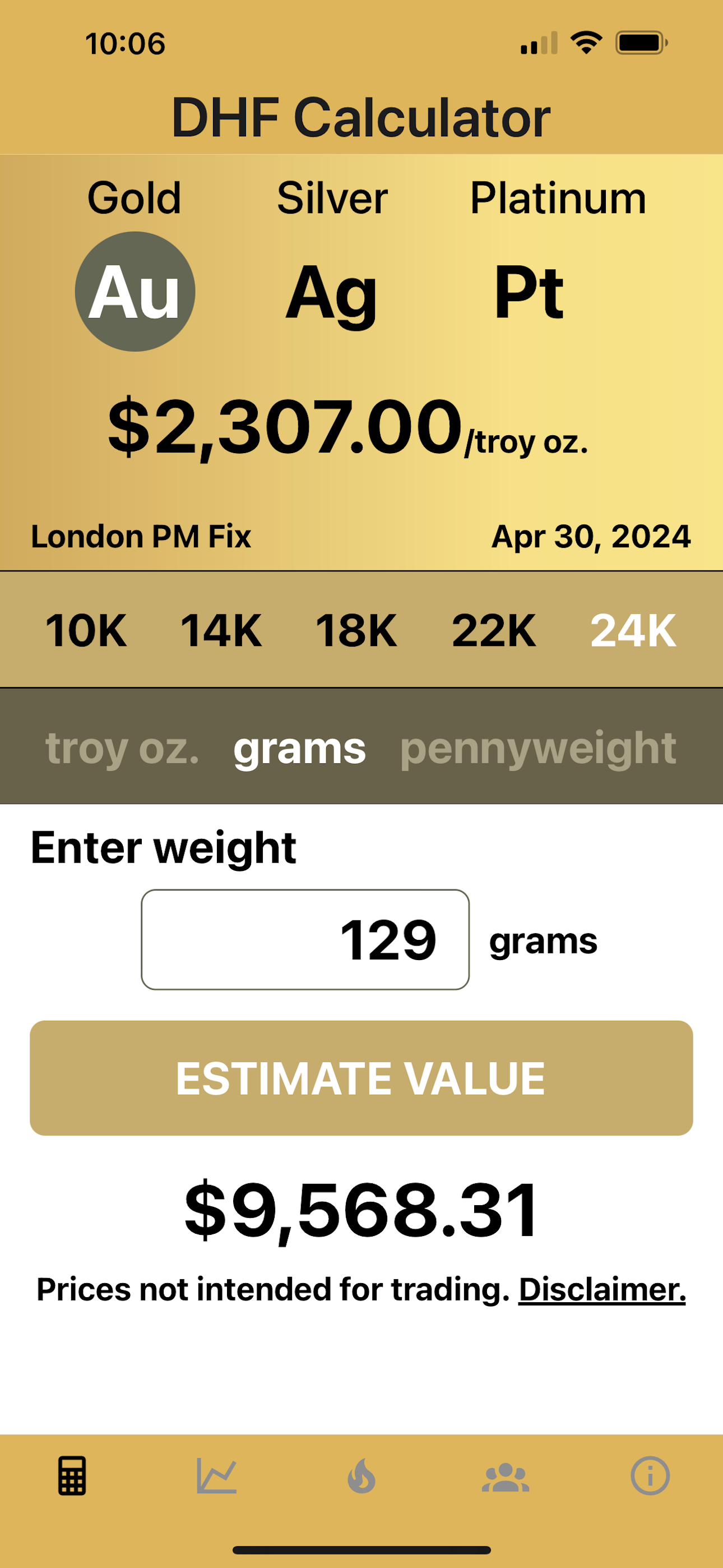 DHF Precious Metal Calculator