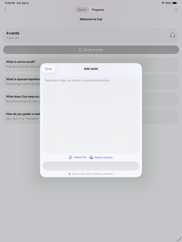 Cue: Hands-Free Flashcards iPad screenshot