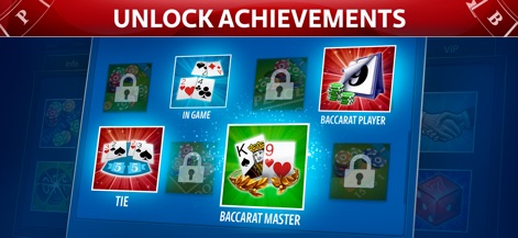 Baccarat online: Baccarist - Die App visualisiert vielfältige Erfolge wie 'Baccarat Player' und 'Baccarat Master' und zeigt den Fortschritt durch eine klare visuelle Fortschrittsanzeige mit gesperrten und freigeschalteten Abzeichen.