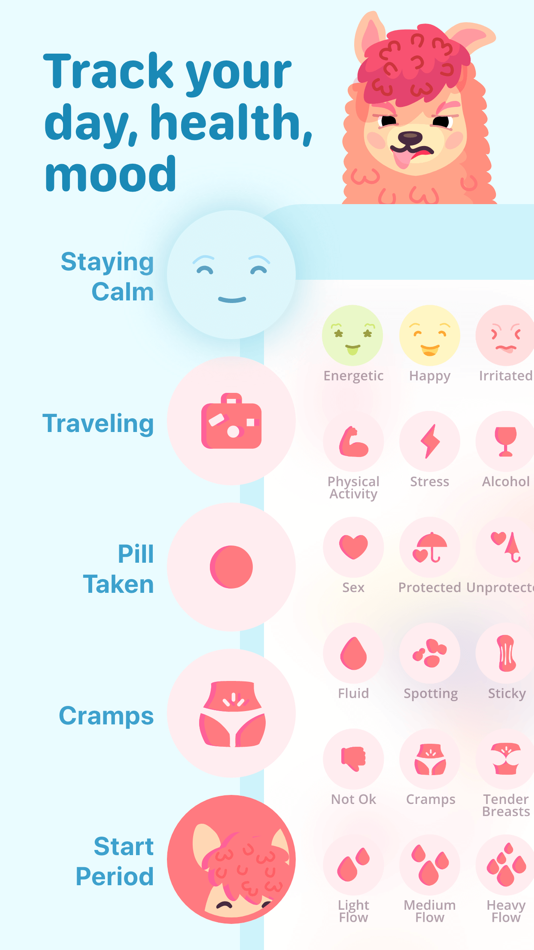 #7. My period calendar Pinkllama (iOS) 게시자: Llama Luna Apps