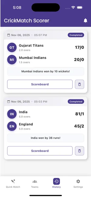 CrickMatch - Live Scorer iPhone screenshot 5