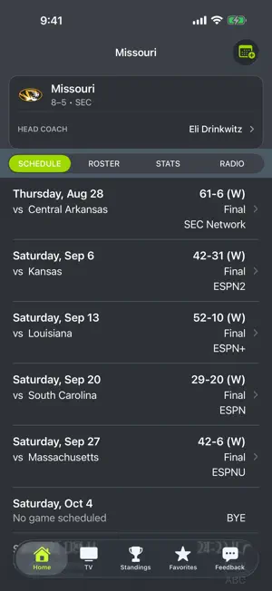 Missouri Football Schedules screenshot 1