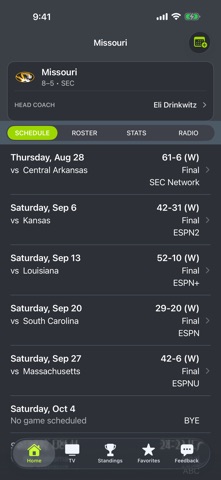 Missouri Football Schedules app screenshot