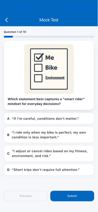ICBC Motorcycle Practice Test Screenshot 3 of 5