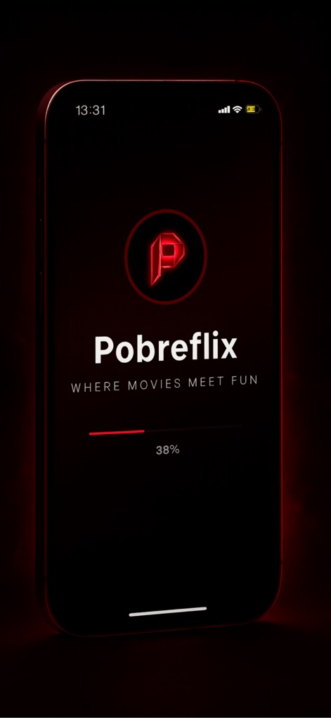 PobreFlix : Lookmovie & TV - A tela de carregamento do Pobreflix exibe o logotipo da marca em destaque e uma barra de progresso simples, indicando o carregamento inicial.