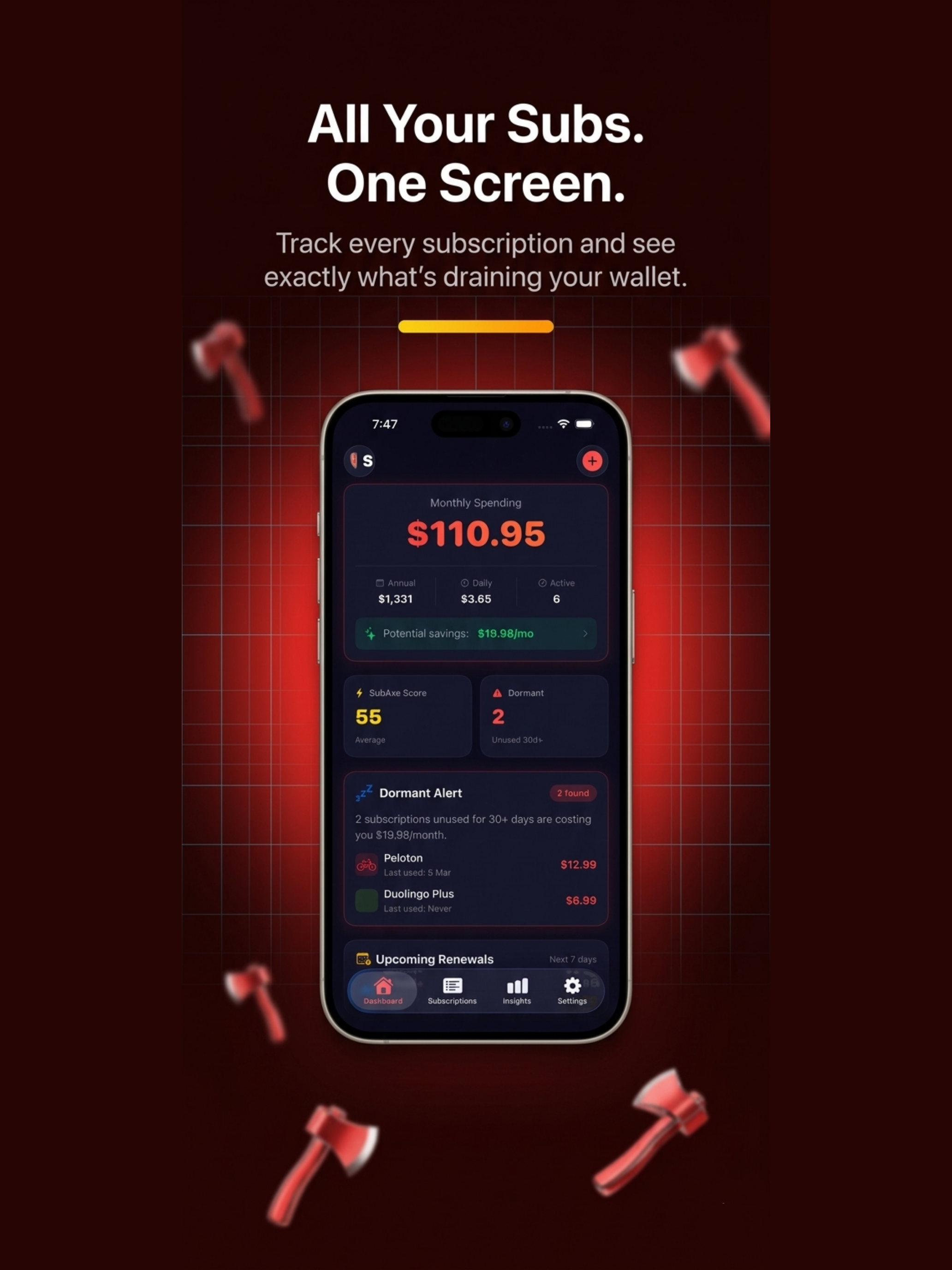SubAxe: Bills & Subscriptions