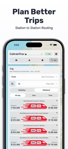 CaltrainTrax screenshot