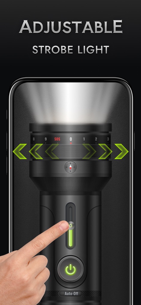 Flashlight◉ - Magnifying Glass - Die App ermöglicht die Einstellung der Stroboskopfrequenz (X) durch einen Schieberegler und bietet visuelle Indikatoren (Y) für die Anpassung des Blinklichts.