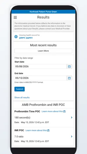 Northwell Patient Portal Green screenshot 2