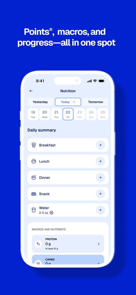 WeightWatchers Program - Daily Nutrition Overview