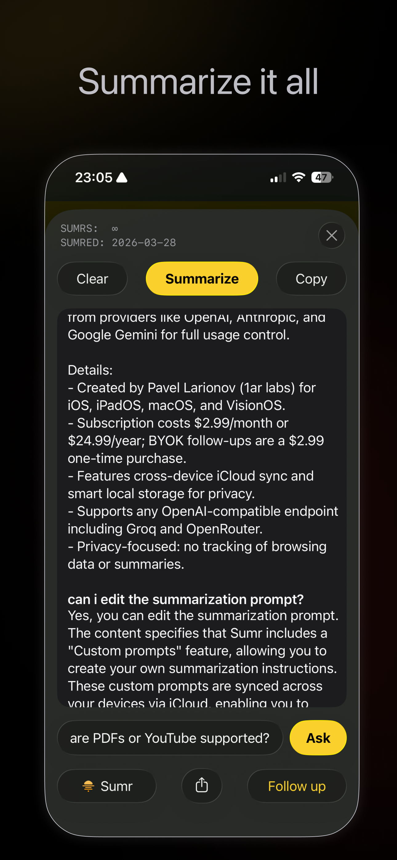 Sumr - summarize it all