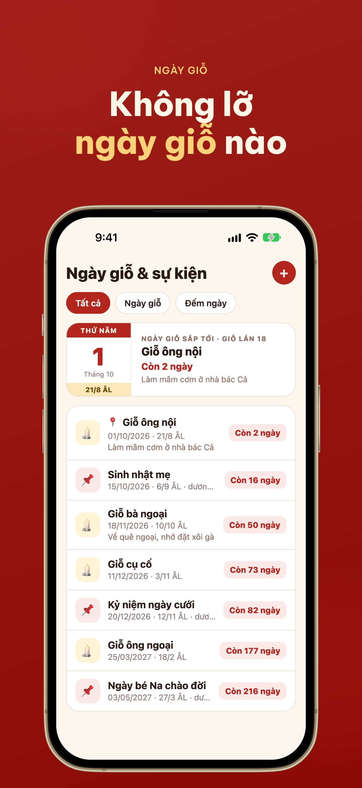 Screenshot 1 of Sổ Ngày Giỗ-Nhắc giỗ gia đình
