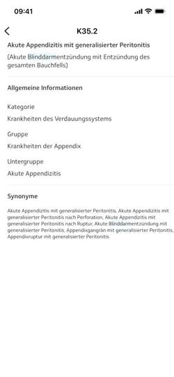 Screenshot von ICD-10 Diagnoseauskunft auf dem iPhone 3