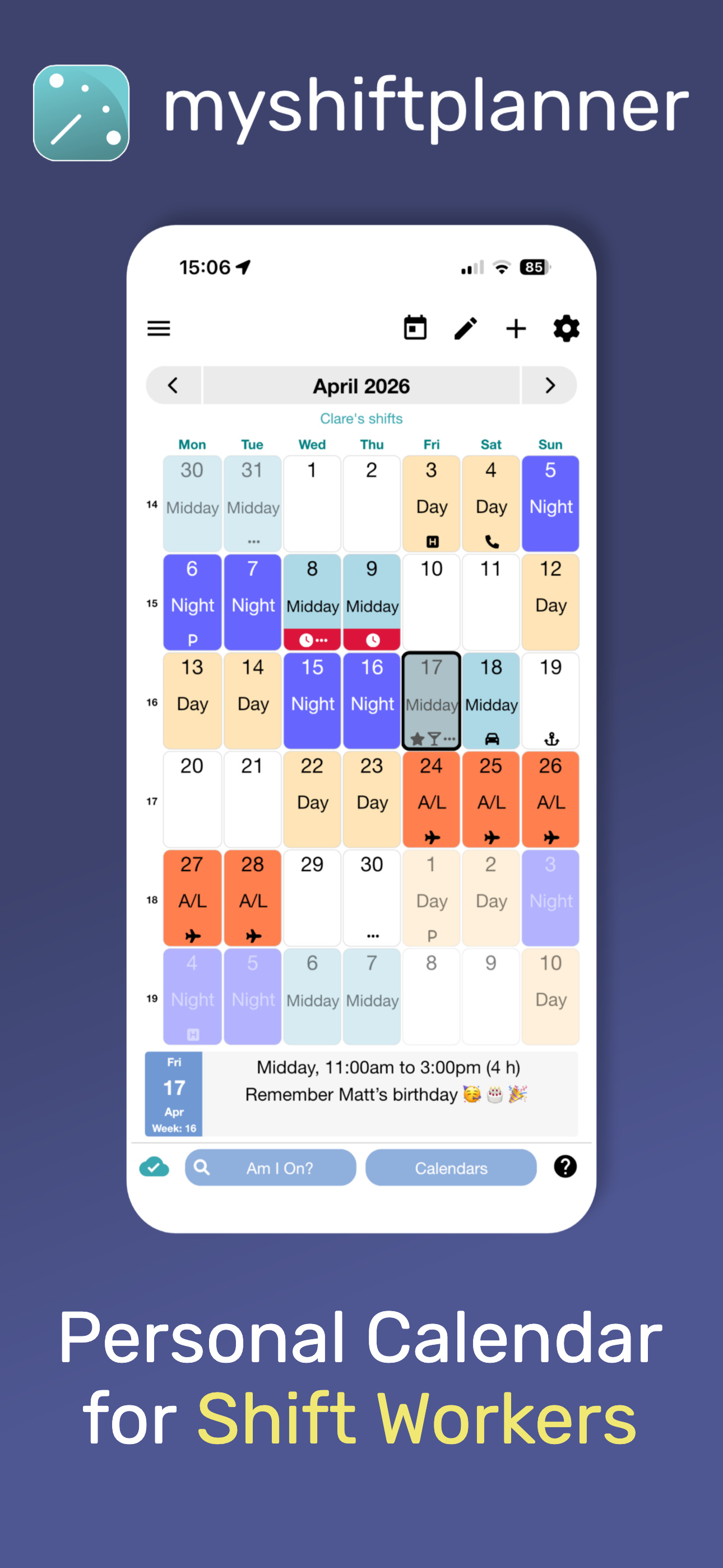 My Shift Planner - Calendar