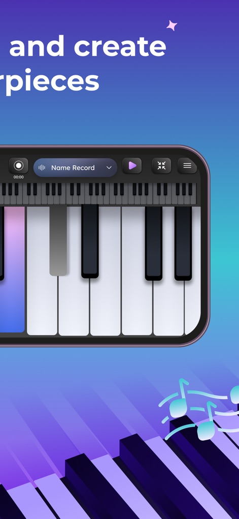 Trioplay: Piano - Learn & Game - The app allows users to easily capture musical ideas with the intuitive recording interface and organize their compositions by naming each record.