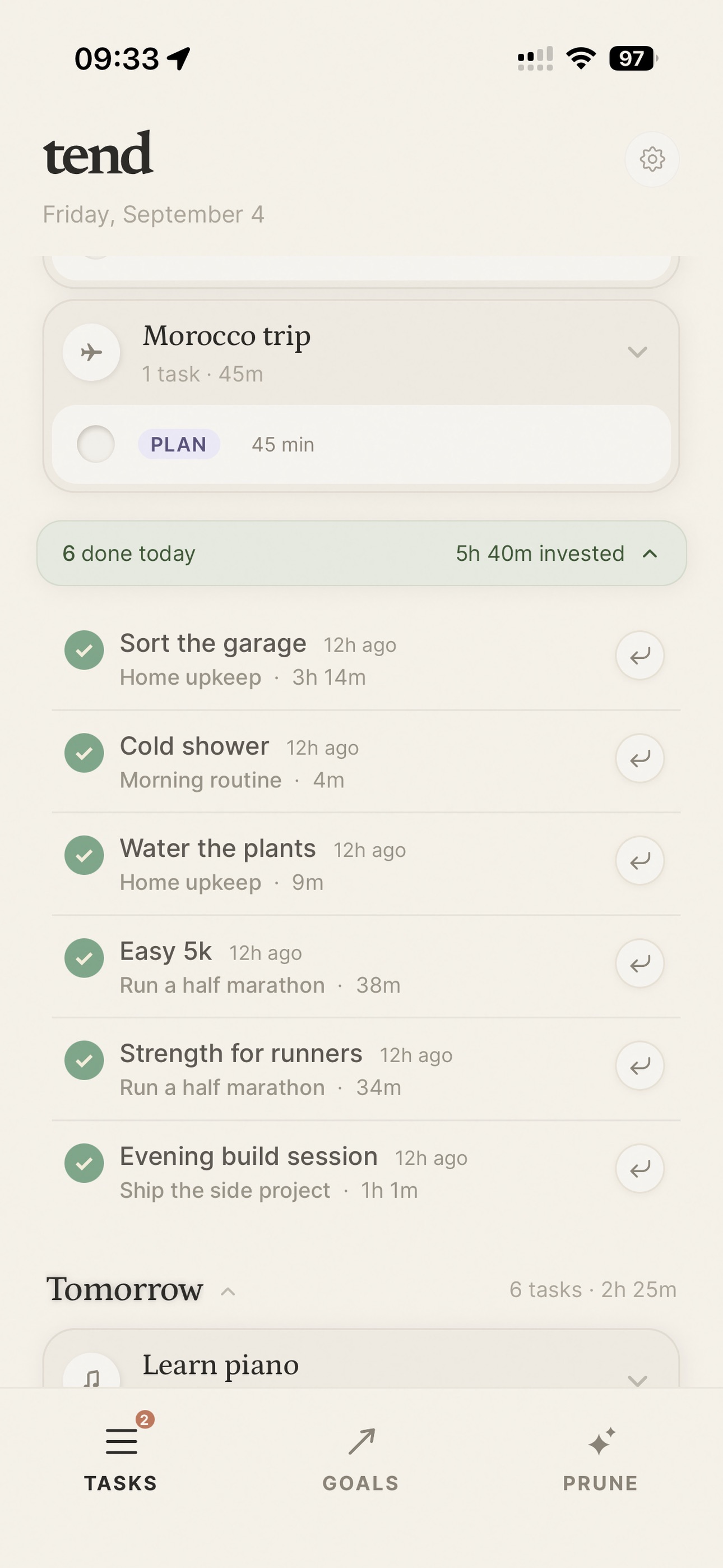 Screenshot 3 of Tend — Goals, Tasks, Routines