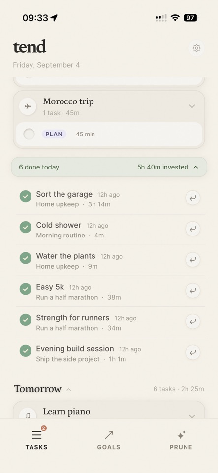 Tend — Goals, Tasks, Routines screenshot 3