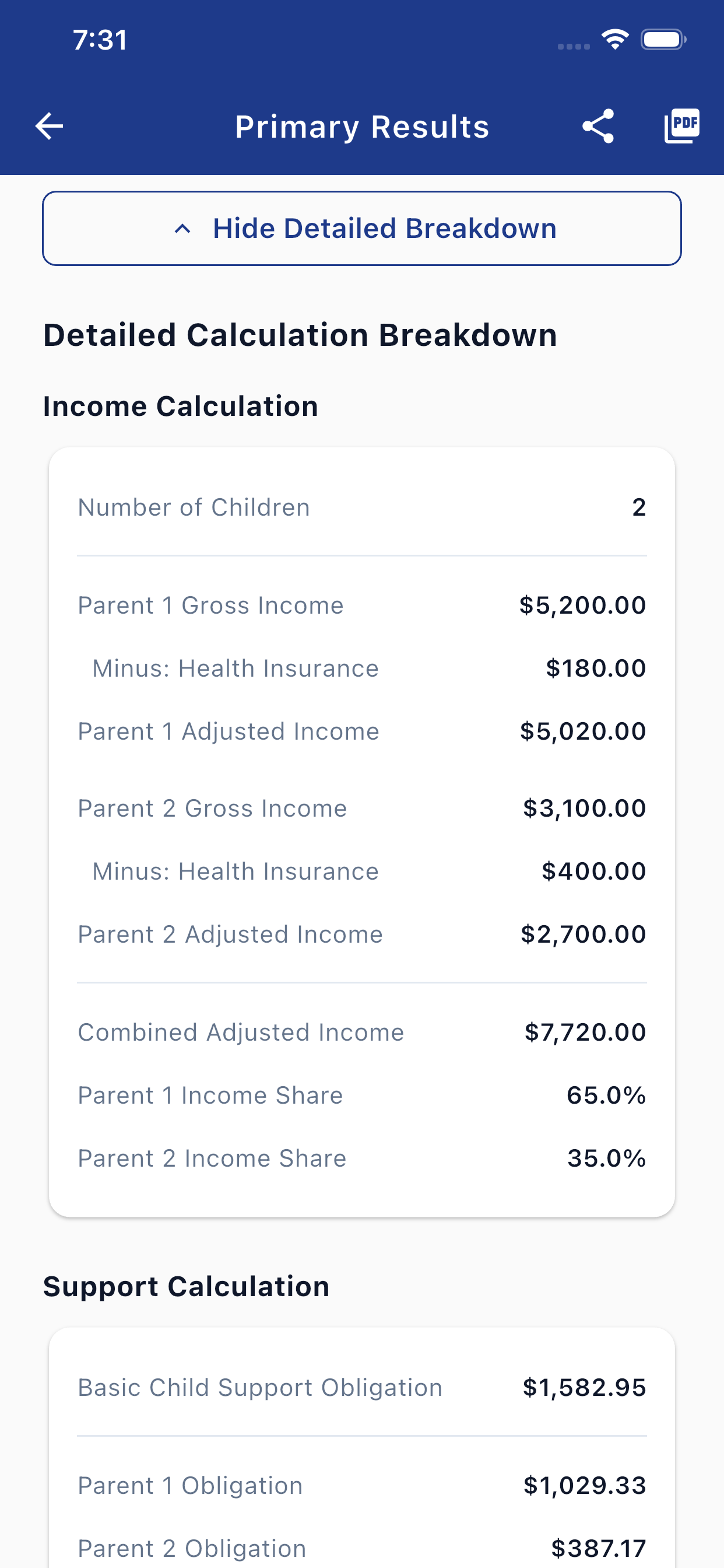 Juno Child Support Calculator screenshot 2