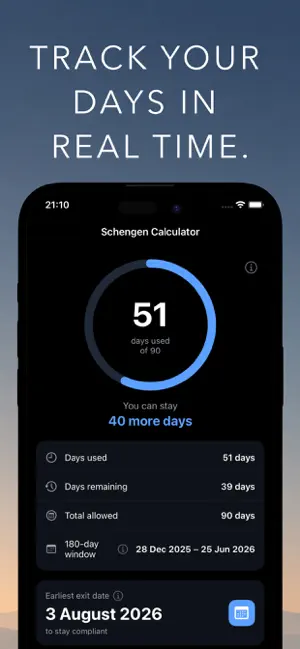 Schengen Calculator - 90/180 screenshot 2