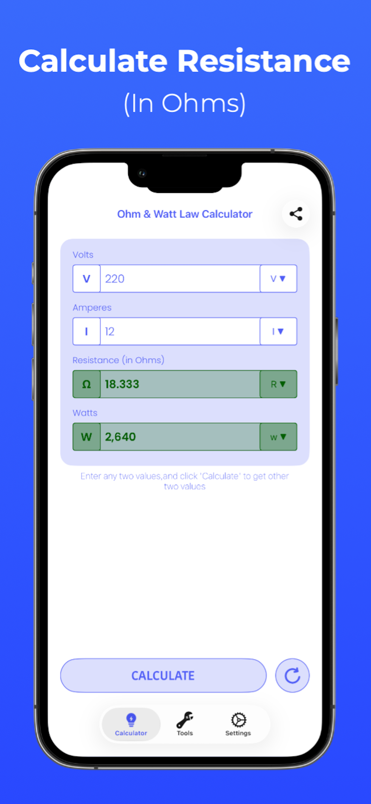 Ohm & Watt Law Electrical Calc