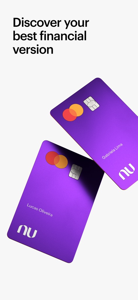 Nu - See how Nu presents its iconic purple card design and emphasizes modern payment features like the embedded chip for secure transactions.