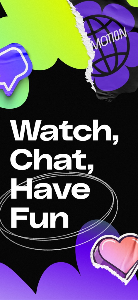 Dailymotion: Social Videos - The app welcomes users with bold, vibrant graphics and distinct social icons, inviting them to watch, chat, and connect.