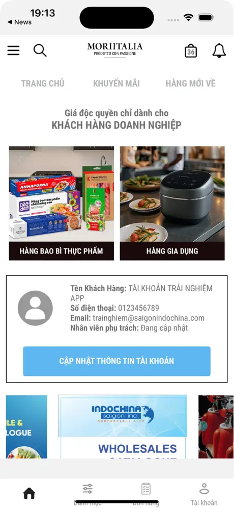 Màn hình chính ứng dụng Moriitalia