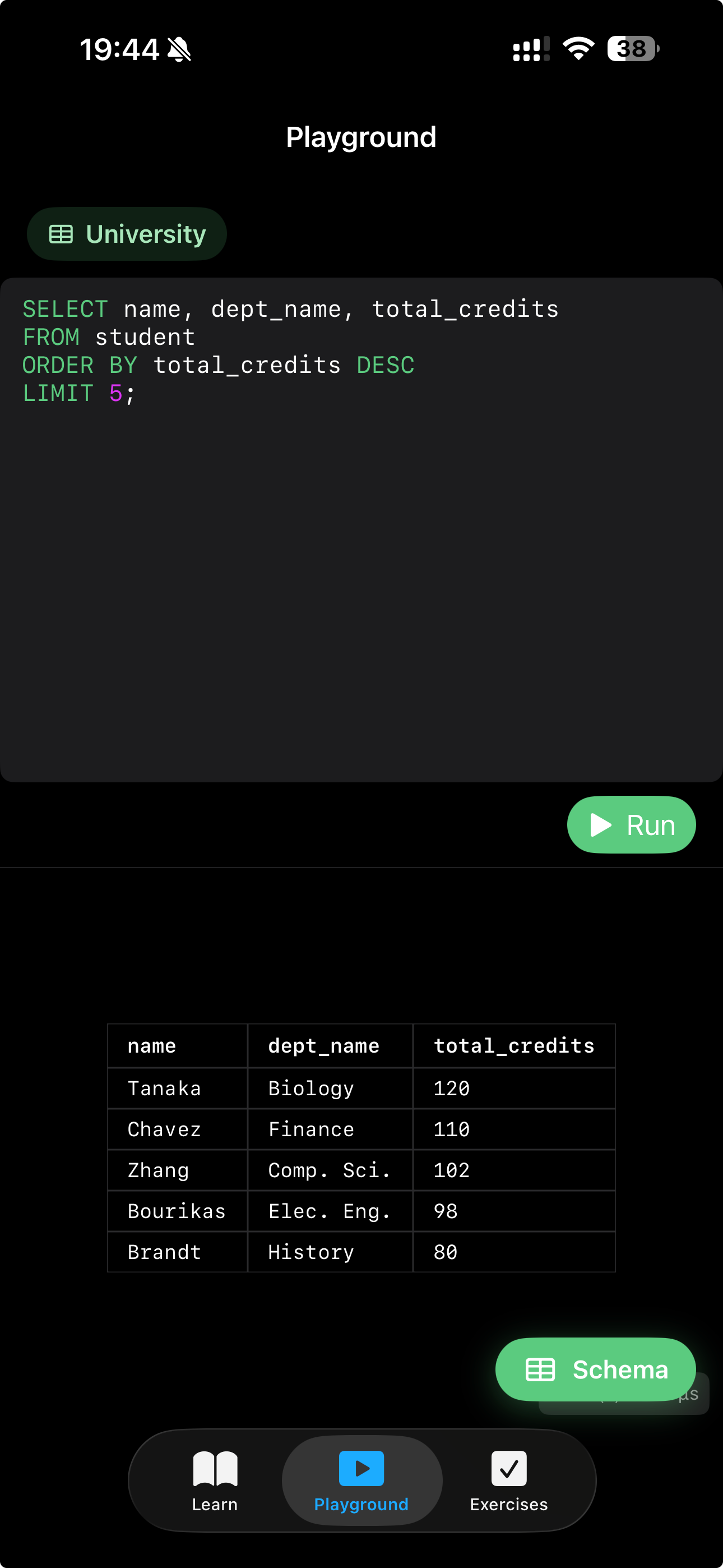 SQLearn - Mobile SQL Learning