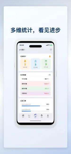 减肥小助手 - 体重记录饮食打卡断签提醒成就徽章体脂热量打卡 screenshot 3