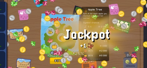 Scritchy Scratchy - Experience the thrill of a 'Jackpot!' notification as coins and gems scatter, illustrating the lucrative rewards.