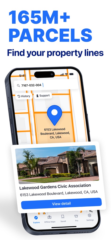 LandMap Property Line Finder - The app allows users to quickly find property lines and details by searching for parcel IDs or addresses, presenting a clear map view and property photo.